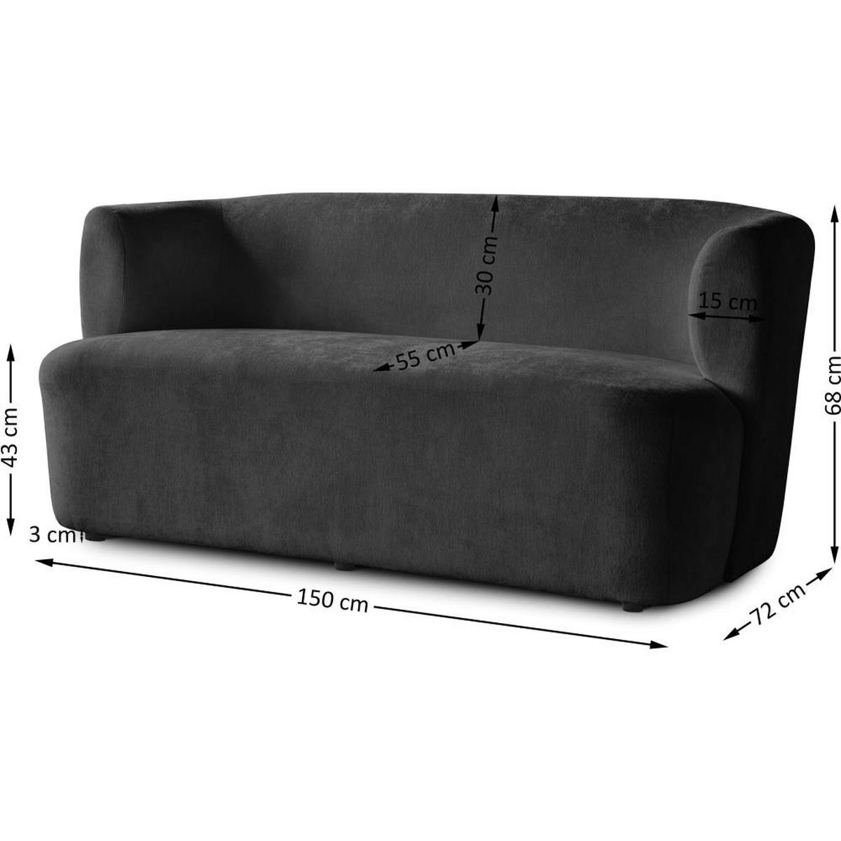 2-SITZER SOFA Nori schwarz velour - Schwarz, Kunststoff/Textil (150/68/72cm) - Beautysofa