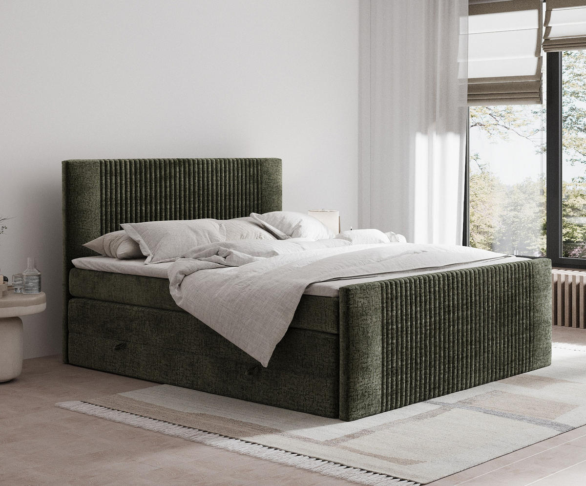 BOXSPRINGBETT Bergamo Olivenfarbe 160/200 cm - Schwarz/Olivgrün, Holz/Holzwerkstoff (160/200cm) - Maison de Reve