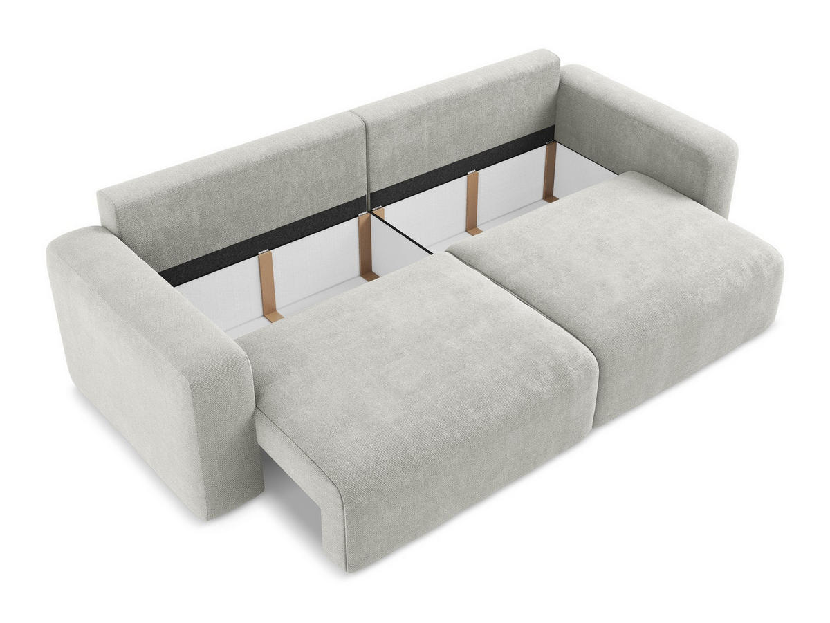 3-SITZER SOFA mit Schlaffunktion Chenille Stoff Grau - Hellgrau/Schwarz, Kunststoff/Textil (244/79/102cm) - Makamii