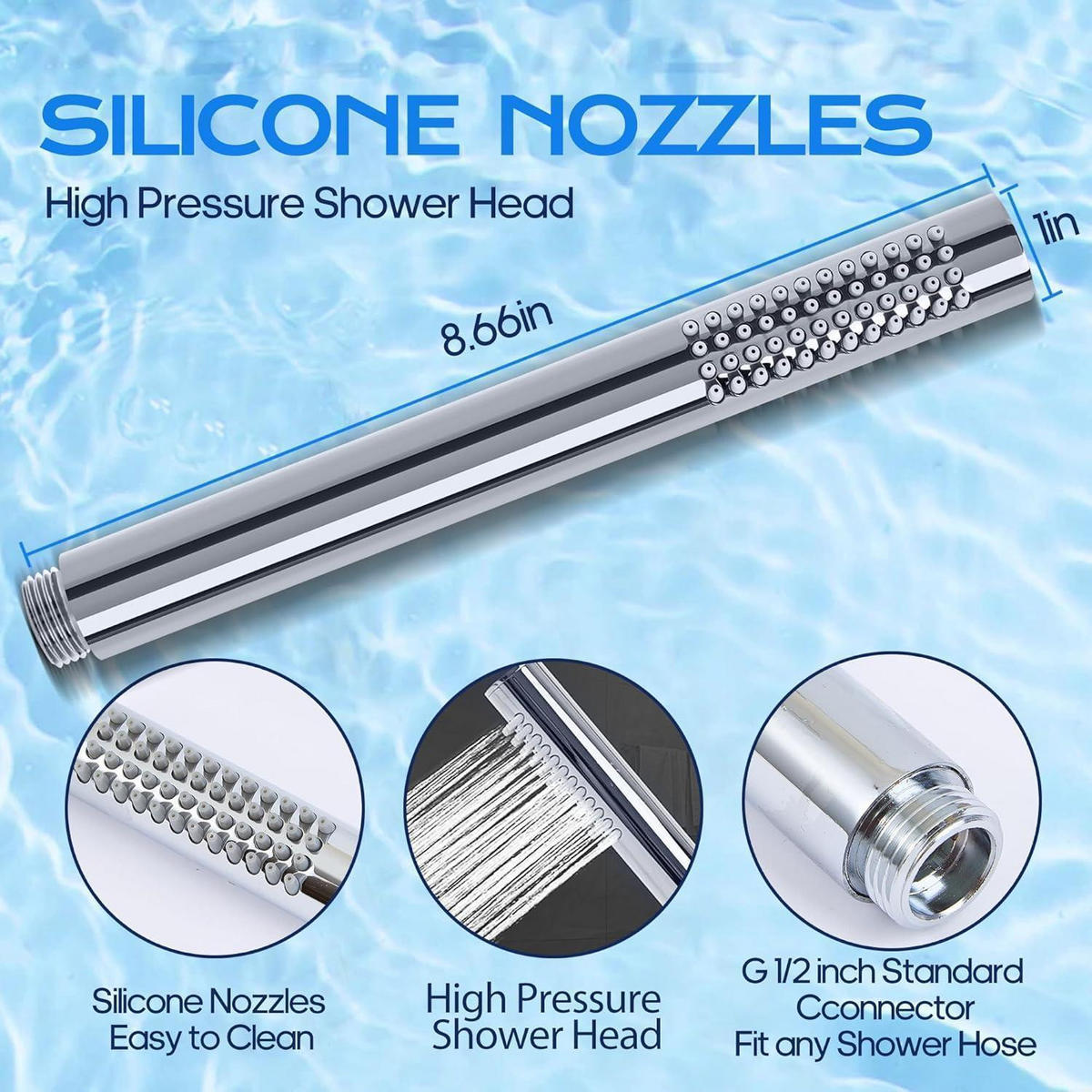 HANDBRAUSE Edelstahl 304 Wassersparend mit 48 Anti-Kalk Düsen Silber - Silberfarben, Metall (3.5/12.7/22cm)