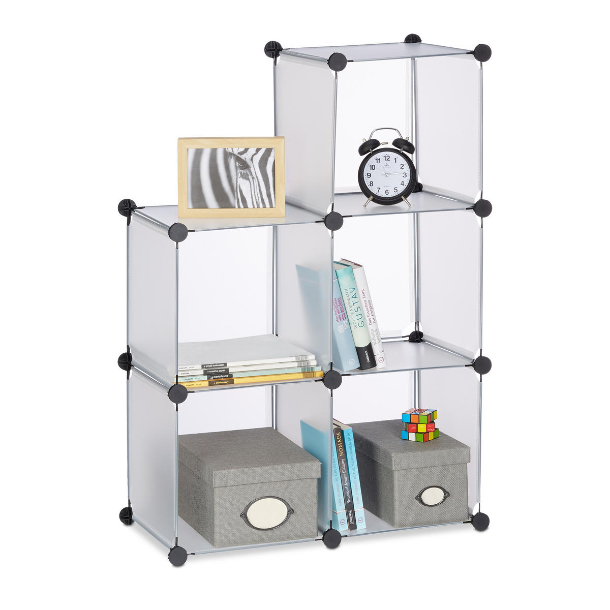 POLICOVÝ systém - priehľadné, kov/plast (96/65/32cm) - Relaxdays