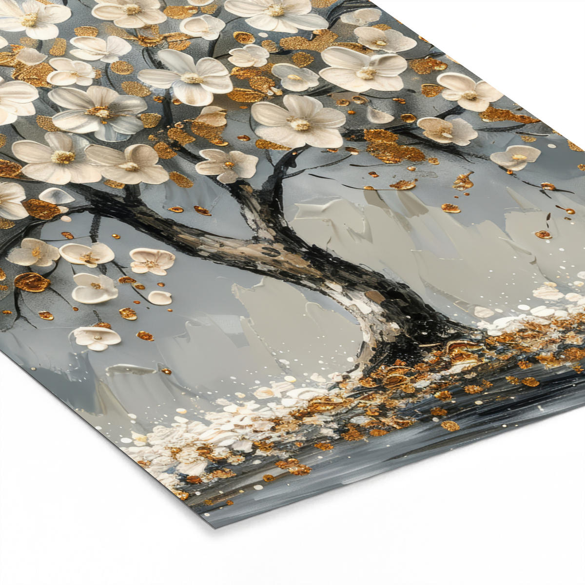 GERAHMTES BILD Baum - Blumen - Weiß - Natur - Kunst 60x80 cm - Weiß, Papier (60/80cm) - MuchoWow