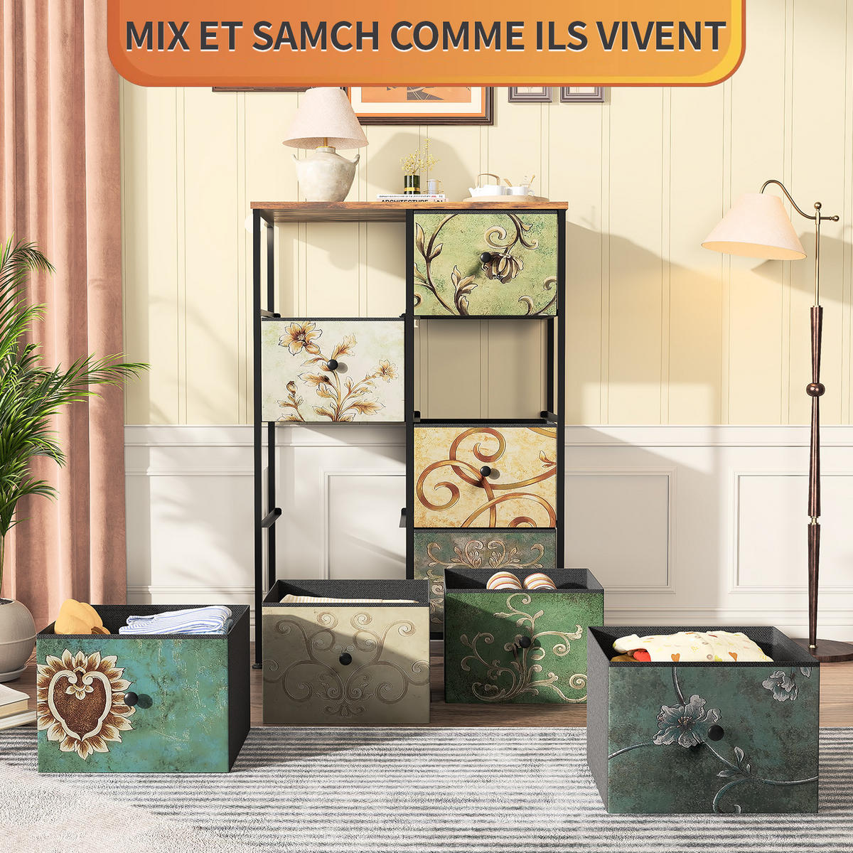 KOMMODE mit 8 Schubladen Metallgestell Stoff Kommode - Multicolor, Holz (30/100/67.5cm)