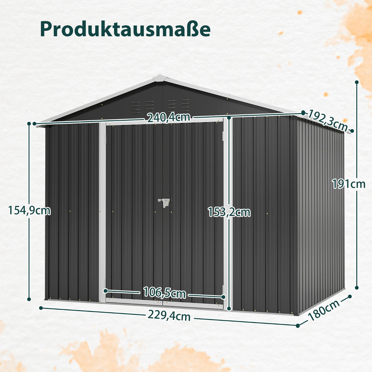 GERÄTEHAUS 240.4/192.3/191 cm Schwarz mit praktischer Klapptür und Fundament - Schwarz, Metall (192.3/191/240.4cm) - Oxeza
