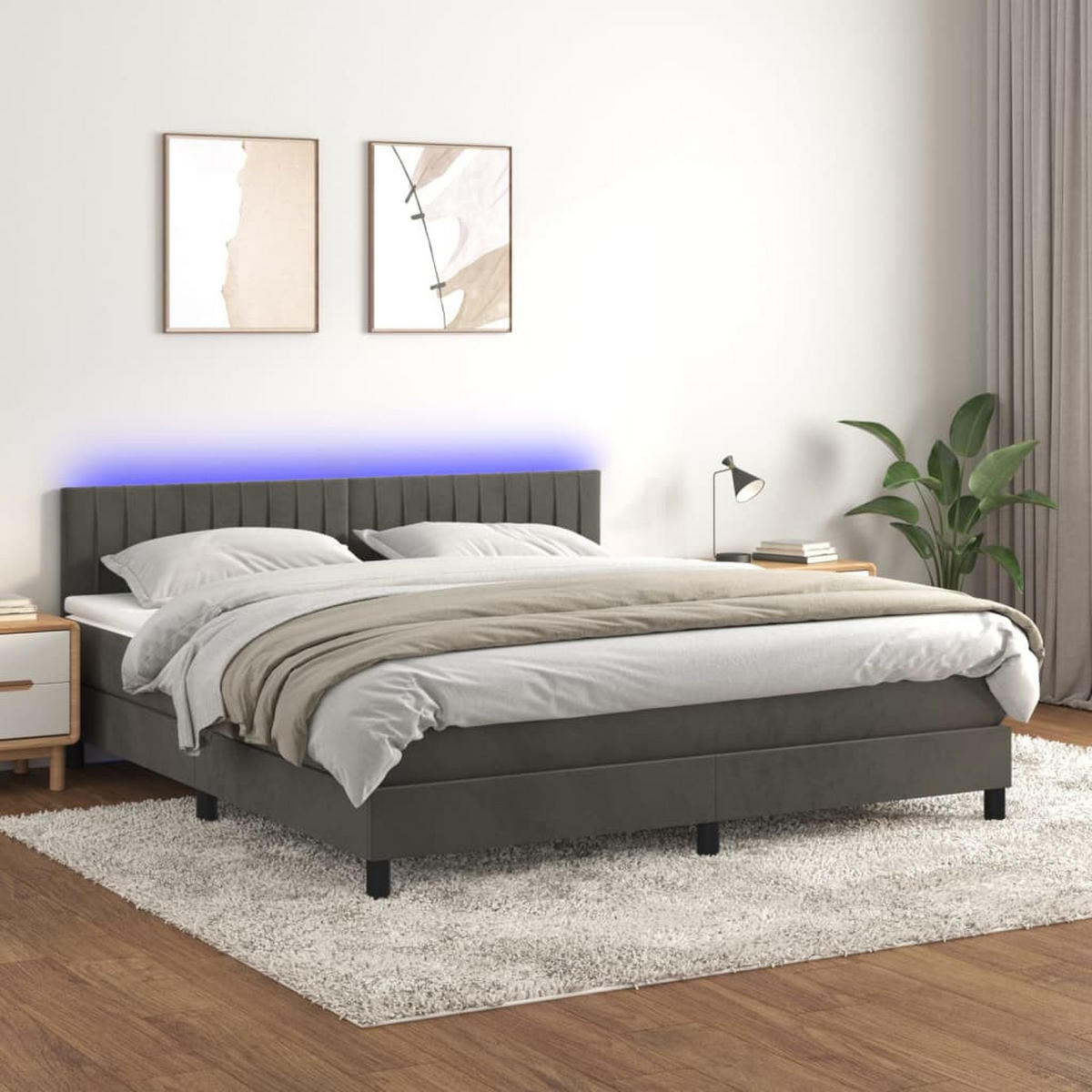 BOXSPRINGBETT mit Matratze und LED, 78/88 cm Kopfteil, 180/200 cm aus Samt, Dunkelgrau - Dunkelgrau, Holz/Textil - vidaXL