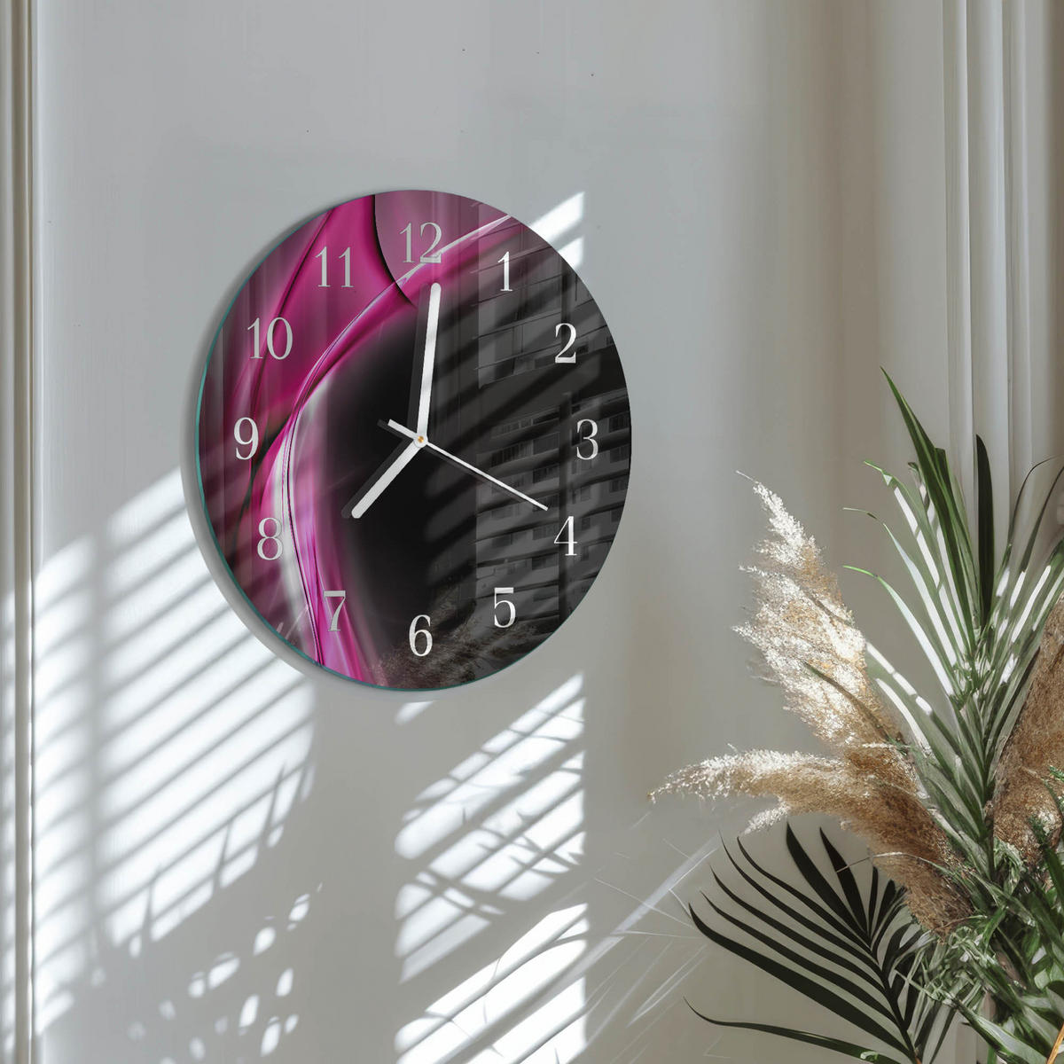 WANDUHR fi30 cm - Abstrakte Linien - Lila, Glas (30/30/0.4cm) - TULUP