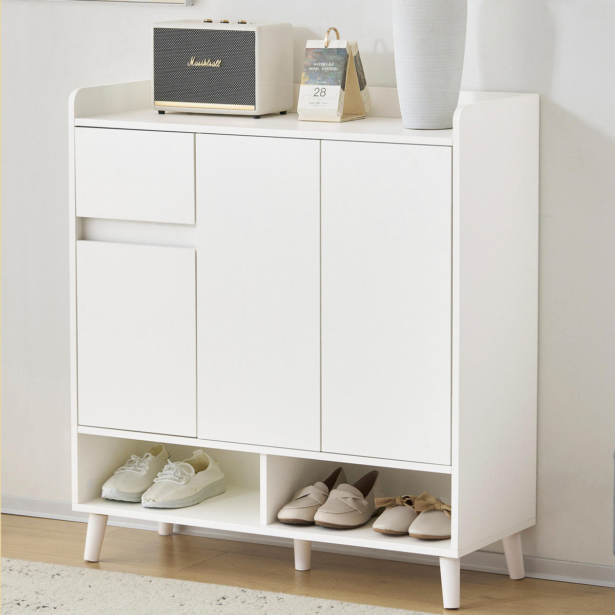 SCHUHKOMMODE Sideboard Weiß 90x35x99 cm mit verstellbaren Einlegeböden - Weiß, Holz (90/99/35cm) - PARAFTA HOME