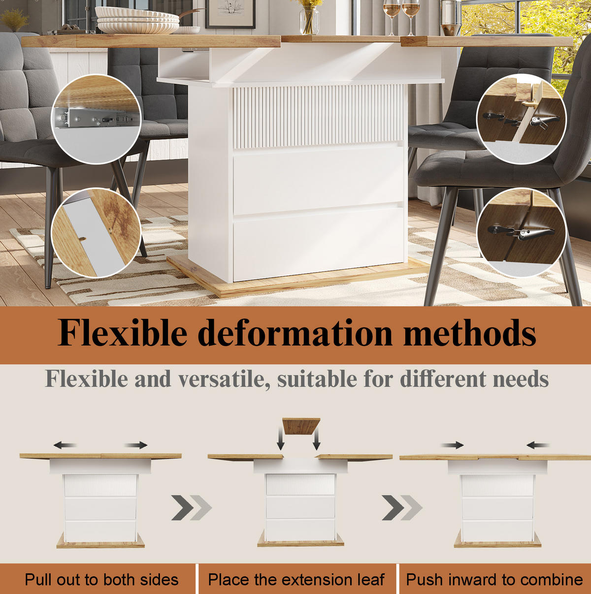 ESSTISCH 110-140/80/75 cm Weiß/Natur aus MDF mit Stauraum - Weiß, Holzwerkstoff (140/80/75cm) - OKMYHOME