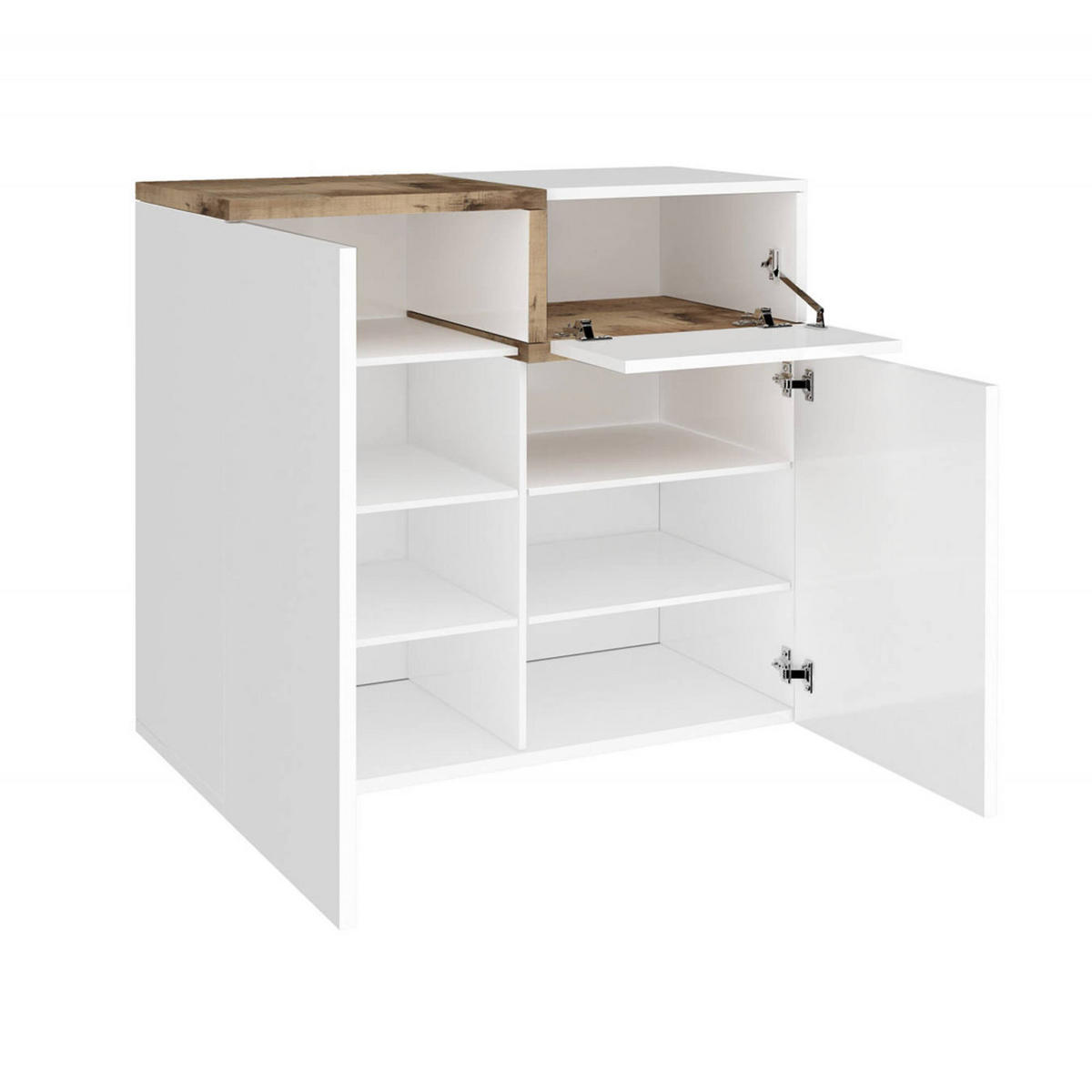 SCHUHSCHRANK Glänzendes Weiß, Ahorn 40/80/80 cm - Ahornfarben/Weiß, Holzwerkstoff (80/80/40cm) - DMORA