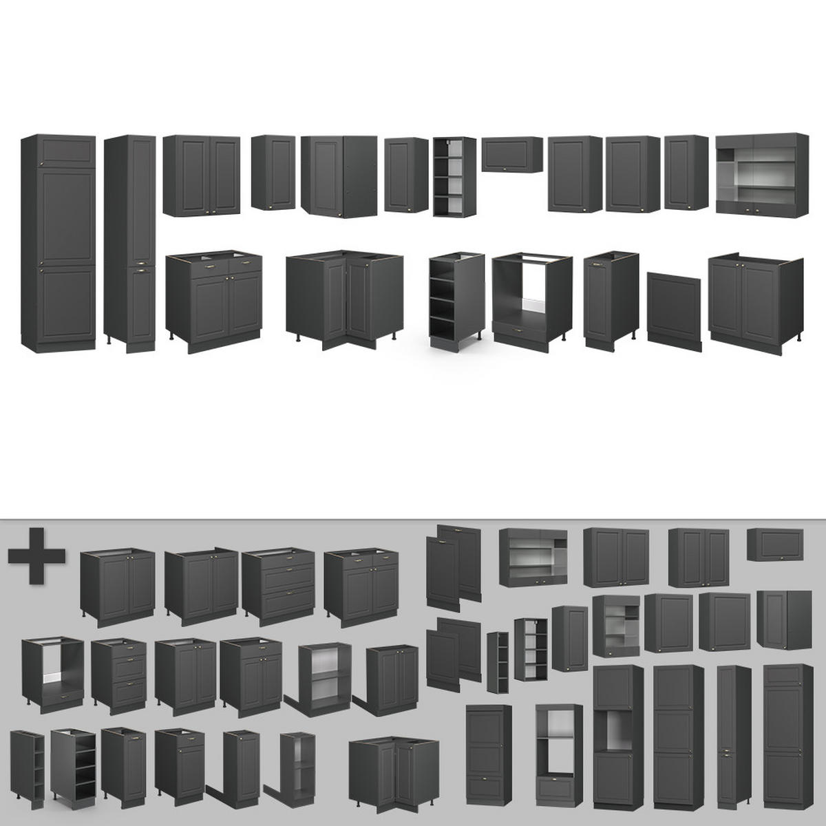 ROHOVÁ KUCHYŇ Fame-Line Anthrazit-Gold Landhaus - antracitová, kompozitní dřevo (347/81.6/46cm) - Vicco