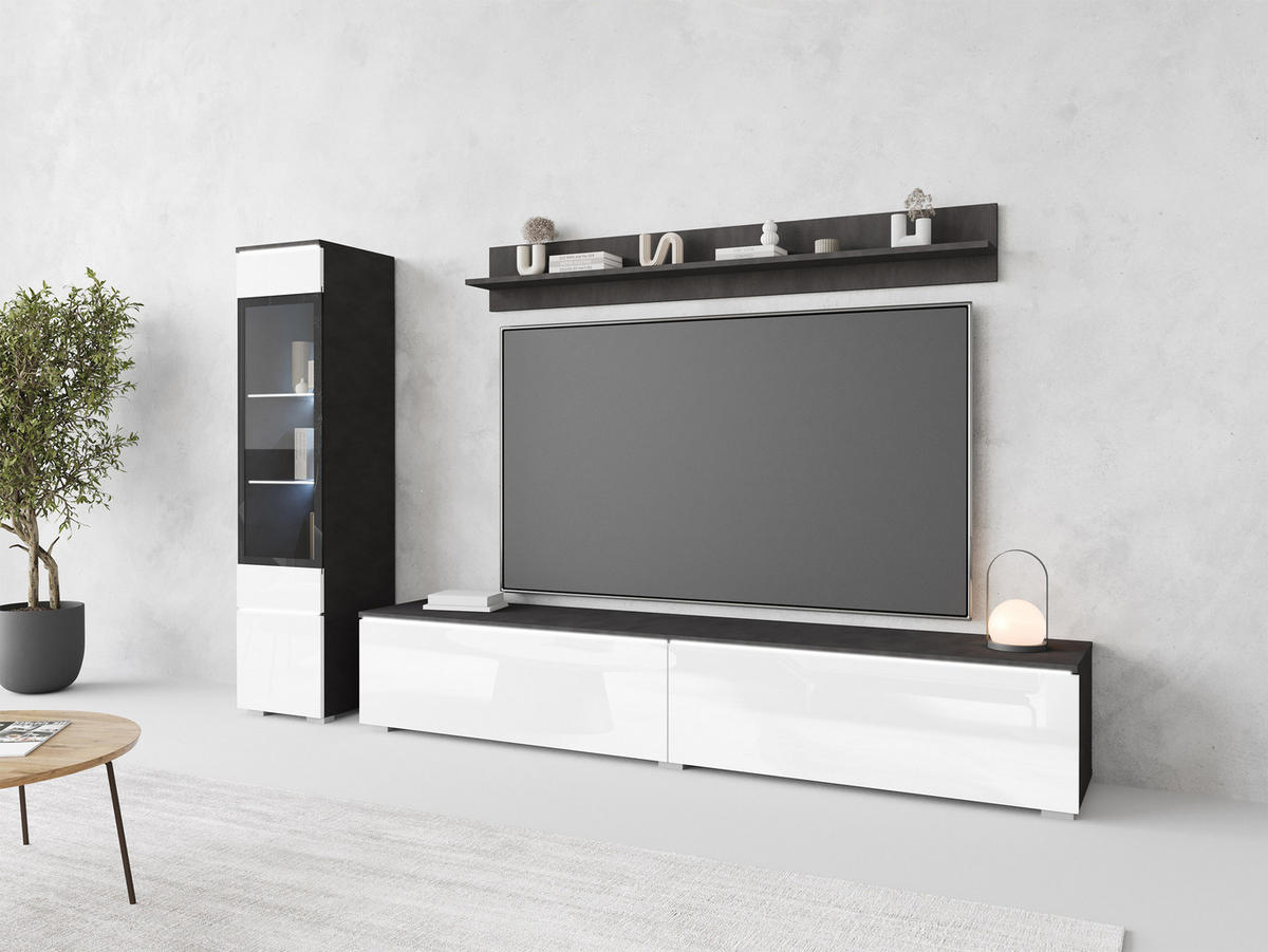 WOHNWAND Vera I mit weißer LED Beleuchtung - Silberfarben/Weiß, Holzwerkstoff/Kunststoff (33/30/180cm) - MIRJAN24