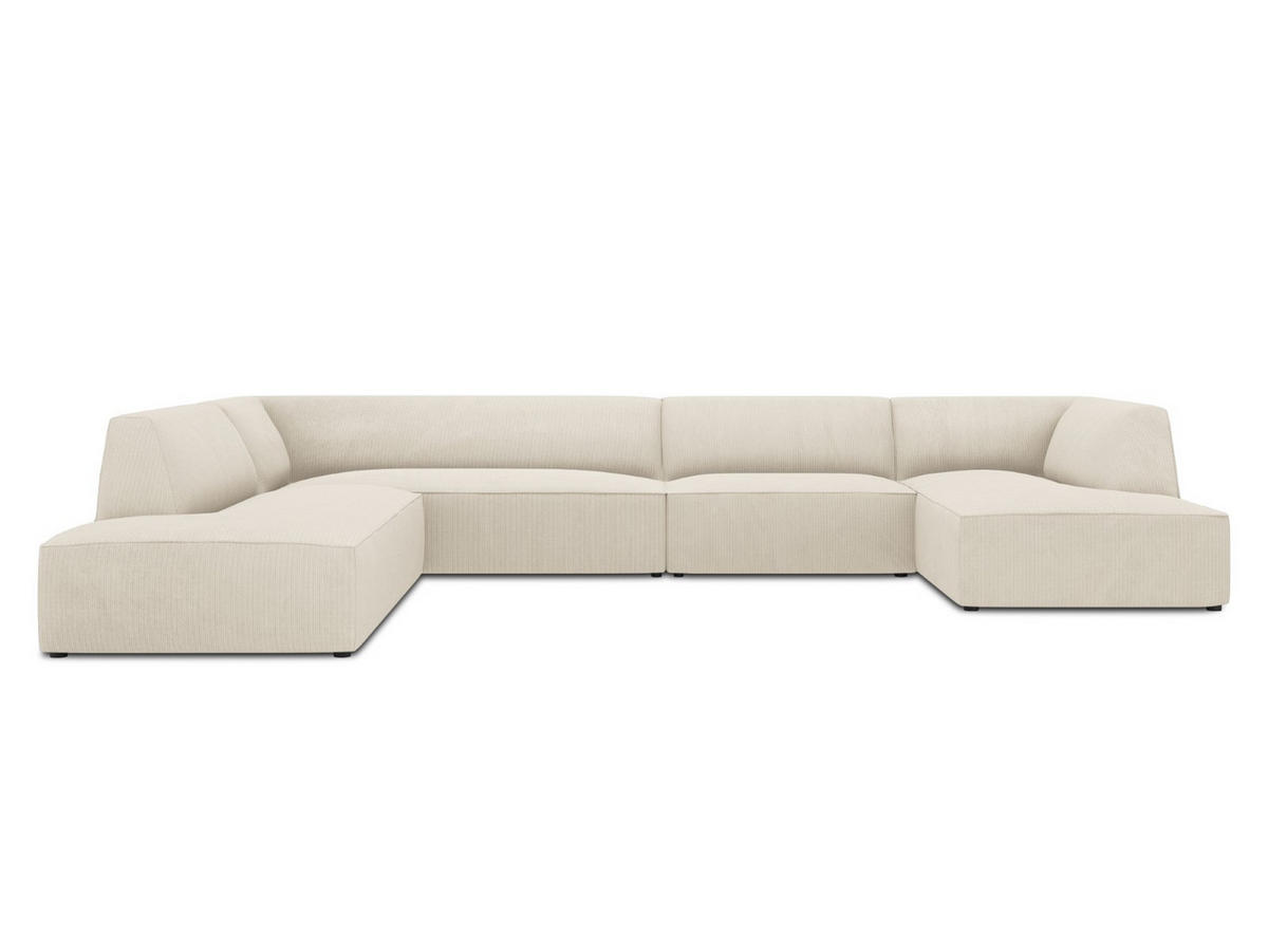 PANORAMASOFA links Ruby aus Cord leichtes beige 7 Sitzplätze - Creme, Textil (273/69/366cm) - Micadoni
