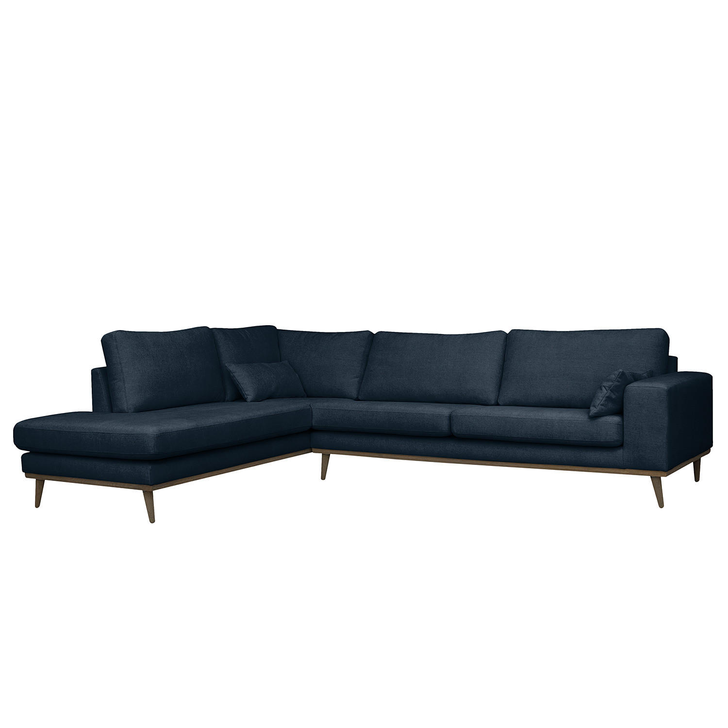 ECKSOFA mit Ottomane - Eichefarben/Dunkelblau, Eichenholz/Textil (287/219cm) - home24