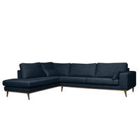 ECKSOFA mit Ottomane - Eichefarben/Dunkelblau, Eichenholz/Textil (287/219cm) - home24