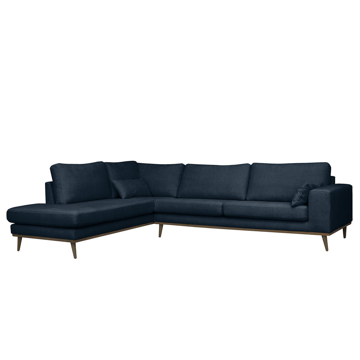 ECKSOFA mit Ottomane - Eichefarben/Dunkelblau, Eichenholz/Textil (287/219cm) - home24