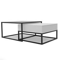 COUCHTISCH quadratisch Weiß, MDF/Glas Tischplatte, Rahmen Schwarz - Schwarz/Weiß, Glas/Holzwerkstoff (70/70/42cm) - Idohome