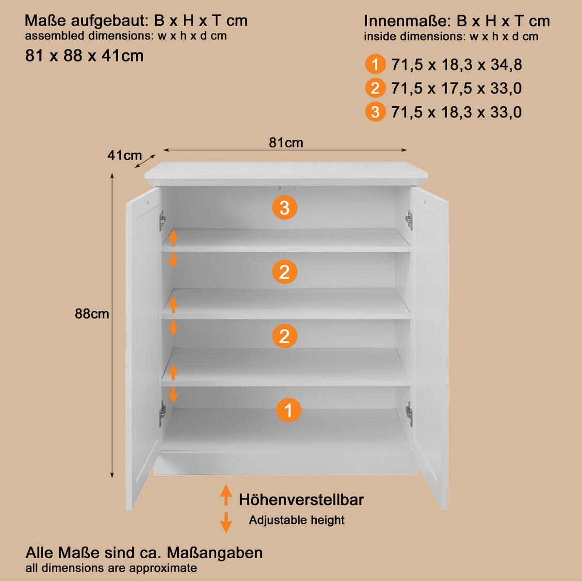 KOMMODE weiß 81 x 88 cm, SCHUHSCHRANK im Landhaus-Stil - Silberfarben/Weiß, Holzwerkstoff/Metall (81/88/41cm) - Top.Furn