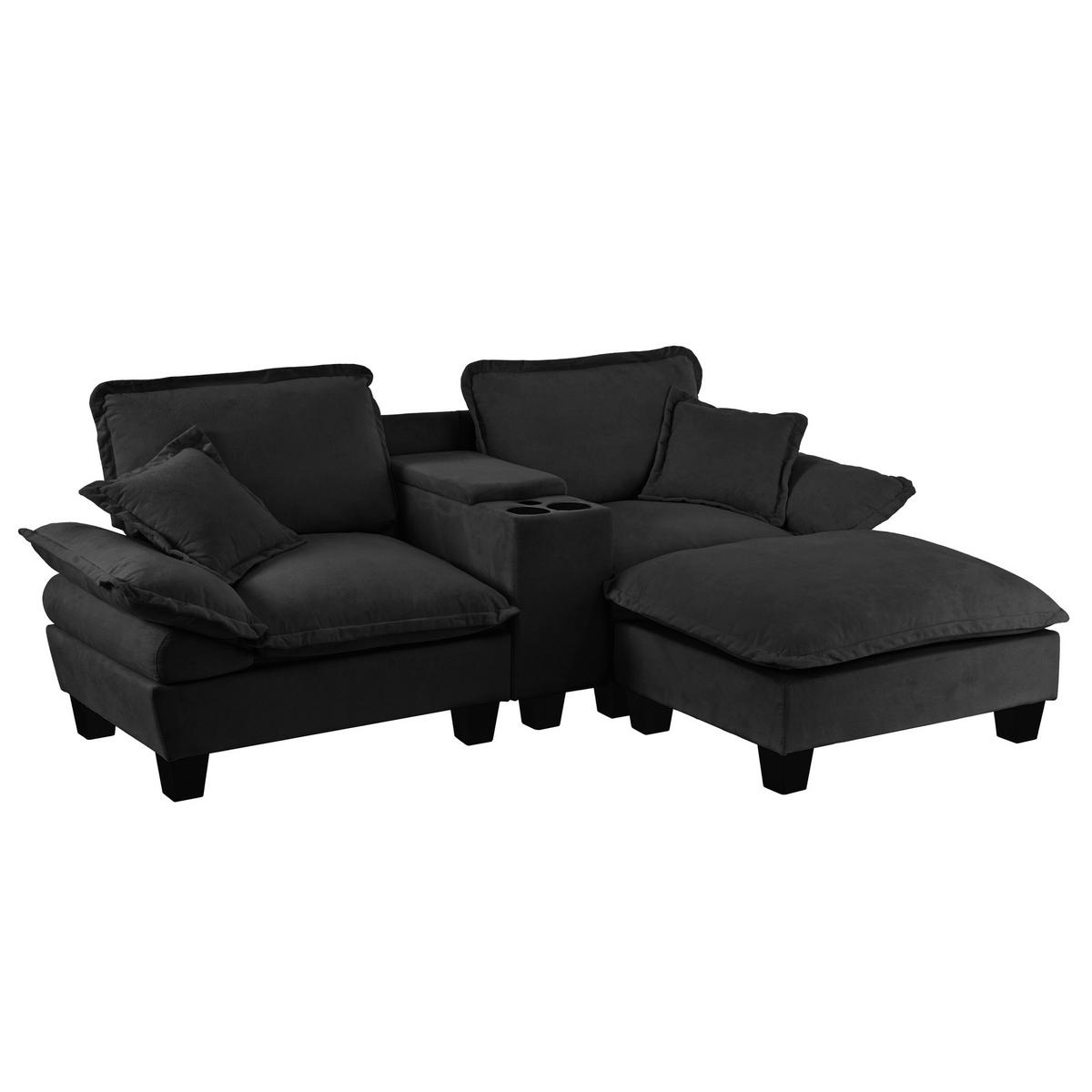 ECKSOFA 224/151/90 cm schwarz aus Chenille mit USB und Stauraum - Schwarz, Textil (151/224cm) - OKWISH