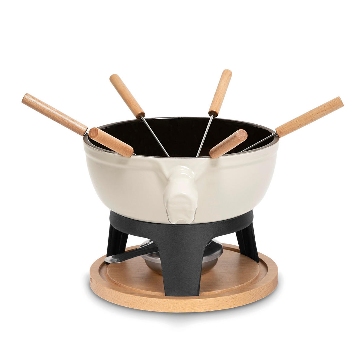 FONDUE-SET MONT BLANC Beige, 6-Personen, Gusseisen, Käse- und Schokoladenfondue, 6 Gabeln Kapazität 1.8L - Creme, Metall (21/17/21cm) - La Fonderie 1890