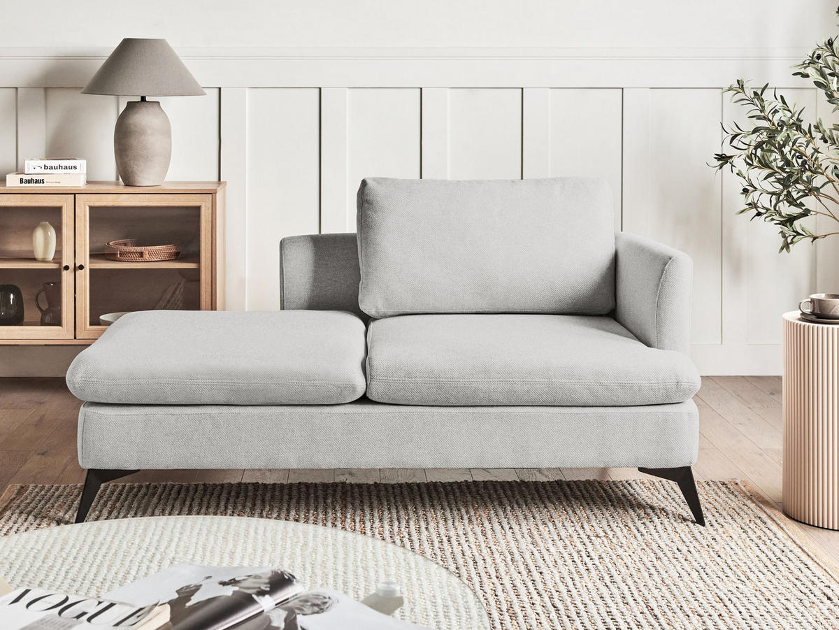 ČALOUNĚNÉ LEHÁTKO CHAISE LONGUE PRAVOSTRANNÉ Látka Světle šedé Sievoz - šedá/černá, textil (155/84/85cm) - Beliani