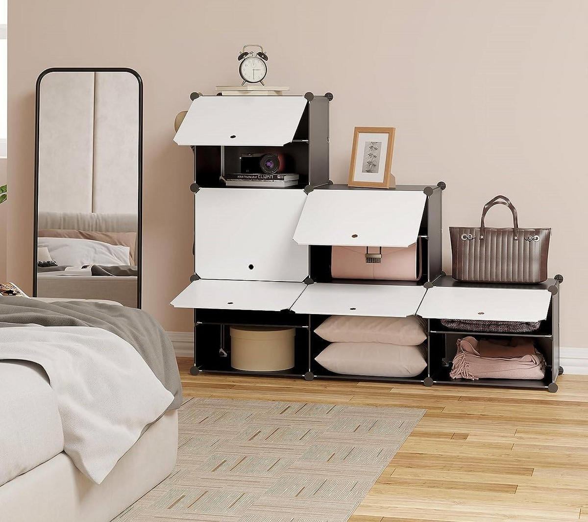 SCHUHREGAL mit 6 Fächern, Schwarz+Weiß - Schwarz/Weiß, Kunststoff/Metall (94/109/35cm) - Woltu