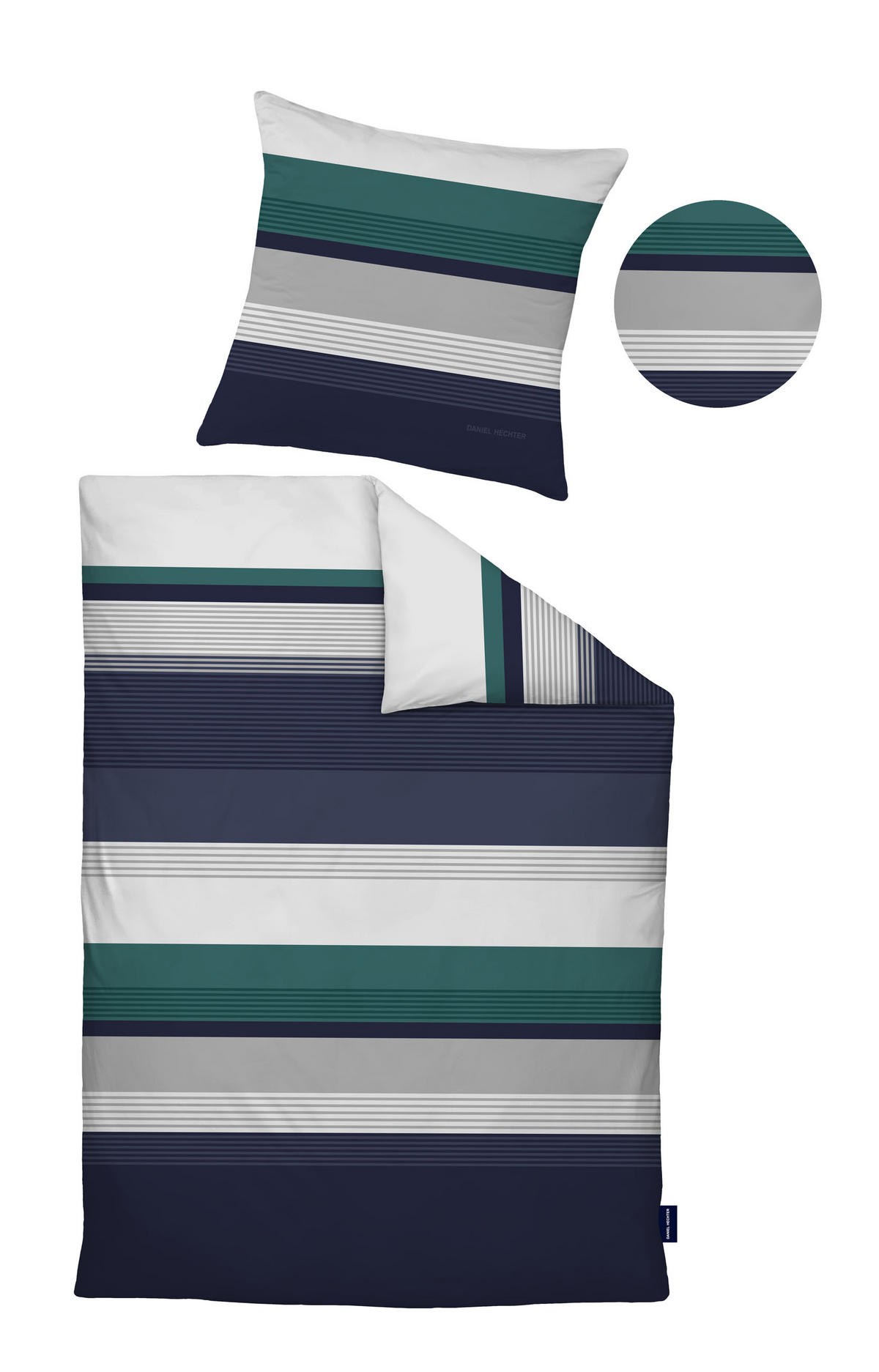 BETTWÄSCHE-GARNITUR Biber Querstreifen marine, 135x200 cm + 80x80 cm - Dunkelblau, Textil (135/200cm) - Daniel Hechter