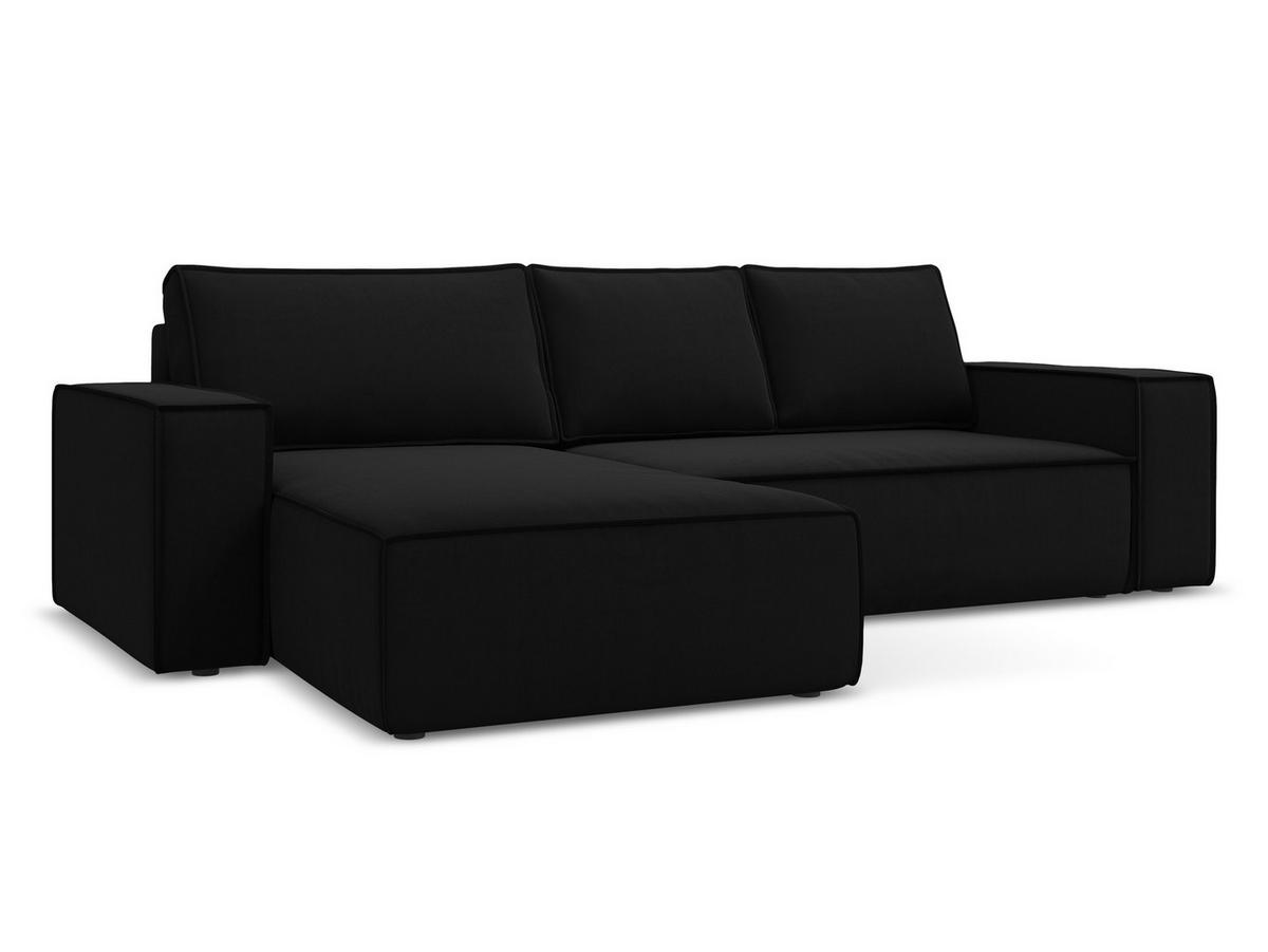 ECKSOFA mit Schlaffunktion Samt Stoff Schwarz - Schwarz, Kunststoff/Textil (185/290cm) - Makamii