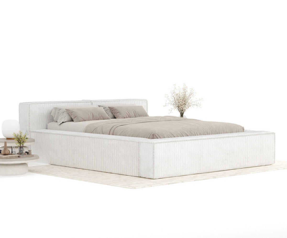 POLSTERBETT Voliera Creme 140/200 cm im Samtstoff - Birkefarben/Creme, Holz/Holzwerkstoff (140/200cm) - Maison de Reve