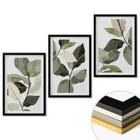 WANDBILDER 3er-Set - 40x60 cm Schwarzer Rahmen - Bemalte Boho-Pflanzenblätter - Schwarz, Kunststoff (40/60cm) - ArtPrintCave