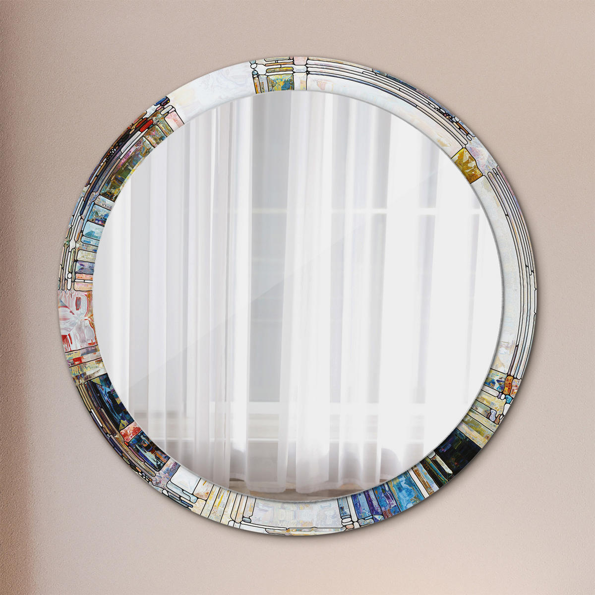 SPIEGEL Ø100 cm Rund mit Aufdruck - Perlmutt, Glas (100/100/0.4cm) - TULUP