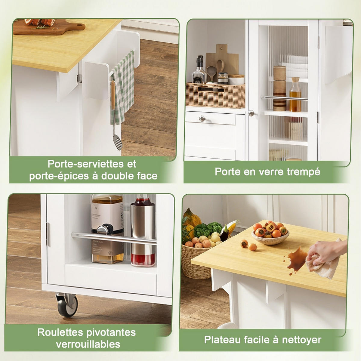 KÜCHENINSEL AUF ROLLEN Klappbare Arbeitsplatte MDF 120/45/92 cm - Naturfarben, Kunststoff (70/92/120cm) - Rolipo