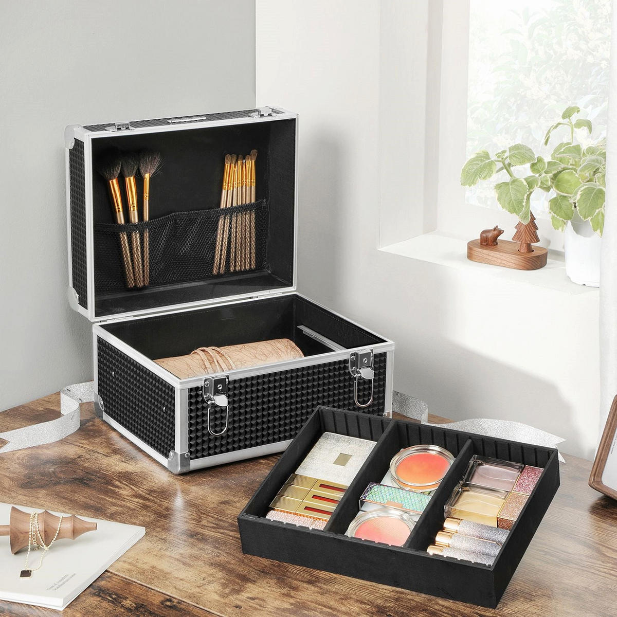 KOSMETIKKOFFER MAKE-UP KOFFER - Schwarz, Holzwerkstoff (24/19/30cm) - Hansiro