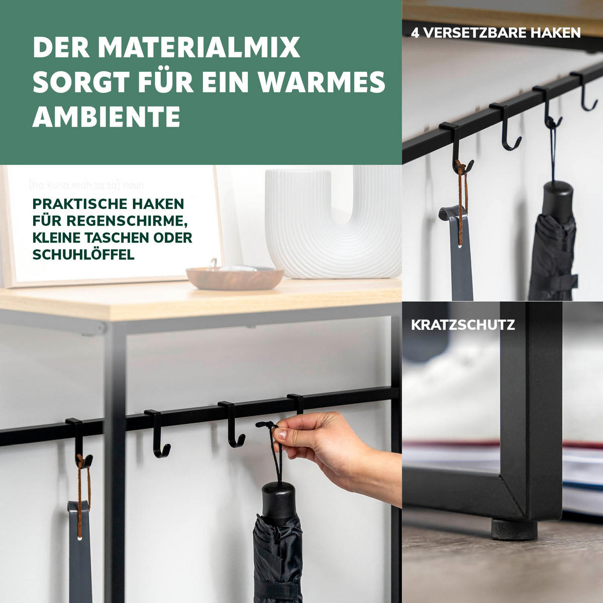 KONSOLENTISCH mit Holzablage, schwarz - Schwarz, Metall (30/70/89.5cm) - eluno