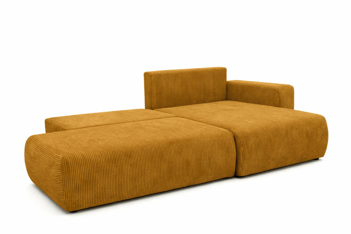 ECKSOFA Mit Schlaffunktion Und Bettkasten, Cordstoff Poso, Senffarbe, Rechts, OPEN XL - Gelb, Holz (262/145cm) - Kaiser Möbel