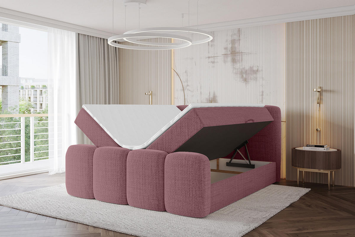 AMERICKÁ postel s úložným prostorem, matrací H4 a roštem – NINA-Z – 120 × 200 cm – starorůžová - růžová, kompozitní dřevo (120/200cm) - ALTDECOR