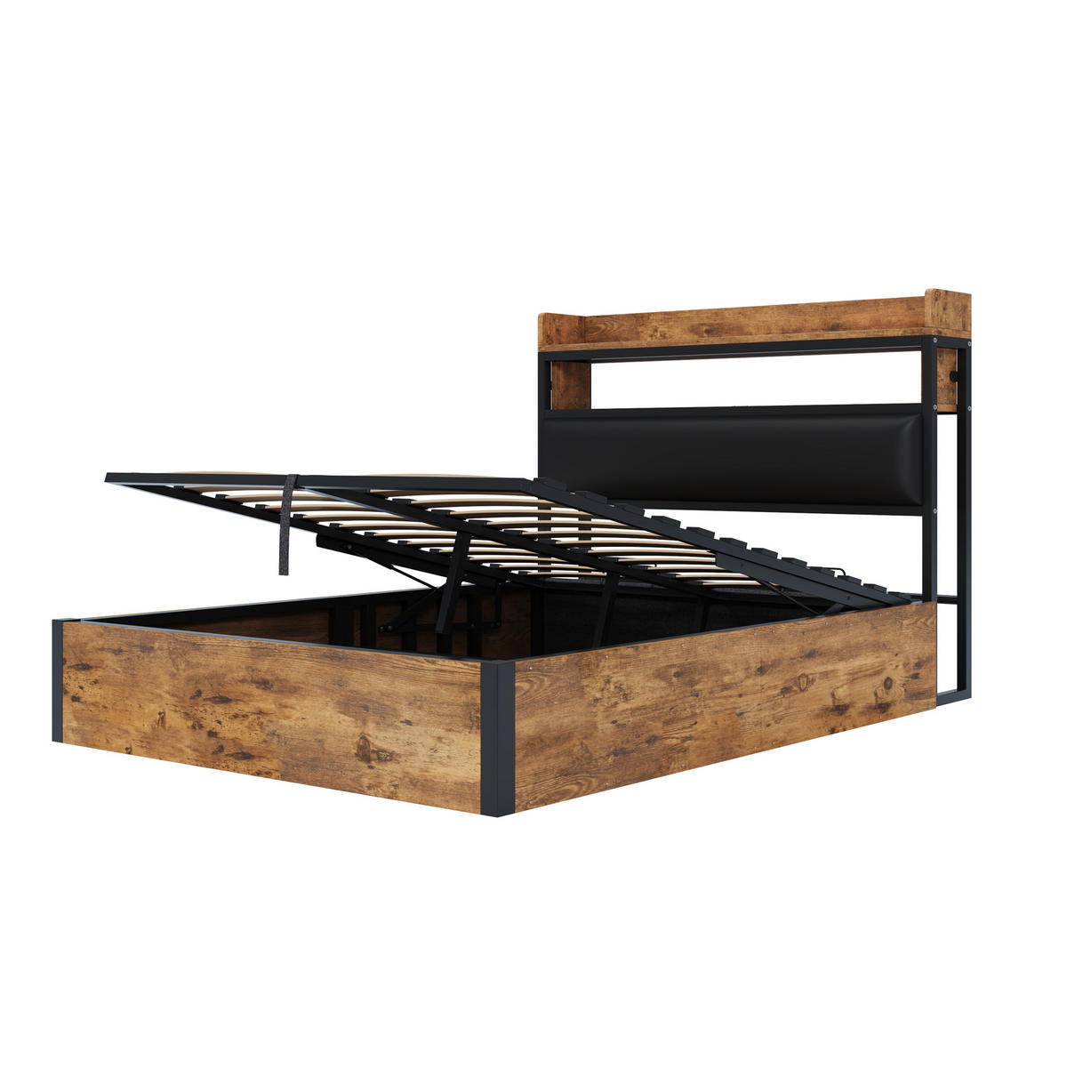 BETTRAHMEN 140x200 Schwarz USB Stauraum - Schwarz, Metall (140/200cm) - FLIEKS