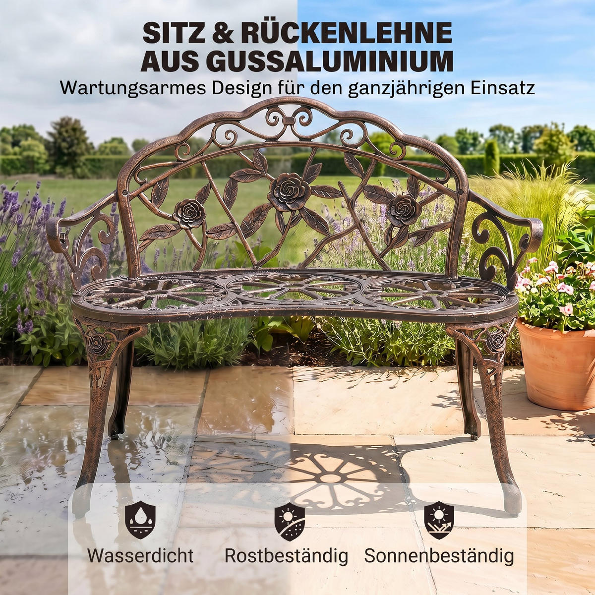 GARTENBANK Gussaluminium Gusseisen Bronze - Bronzefarben, Metall (54/78/100cm) - Outsunny