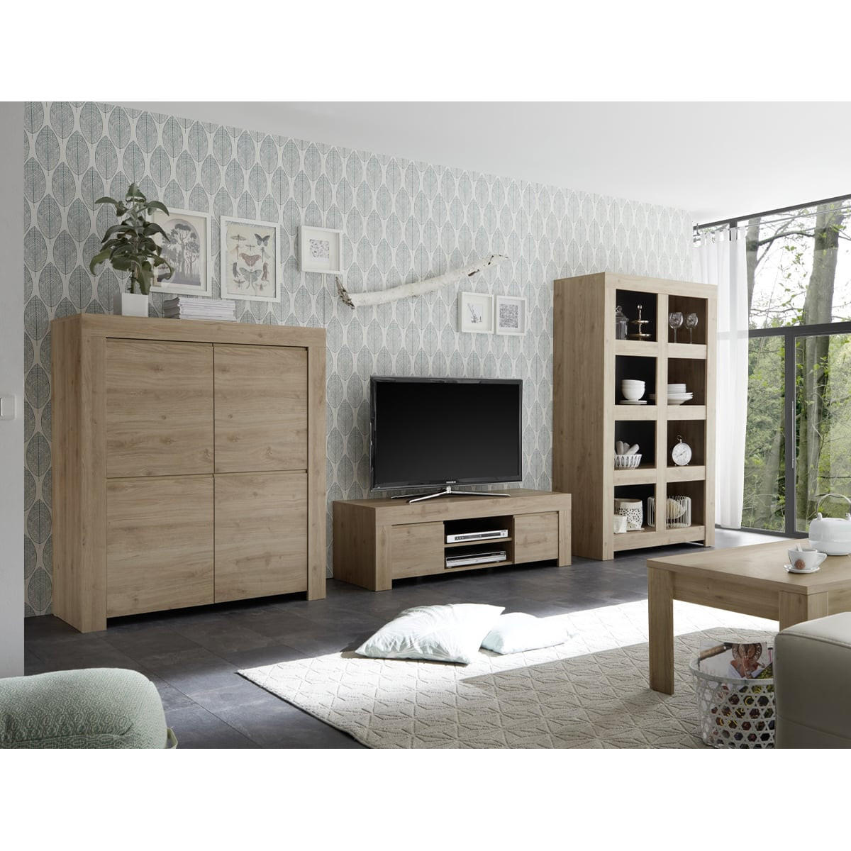 HIGHBOARD mit 4 Türen H140 cm - Firenze - Eichefarben, Holzwerkstoff (110/140/42cm) - Calicosy
