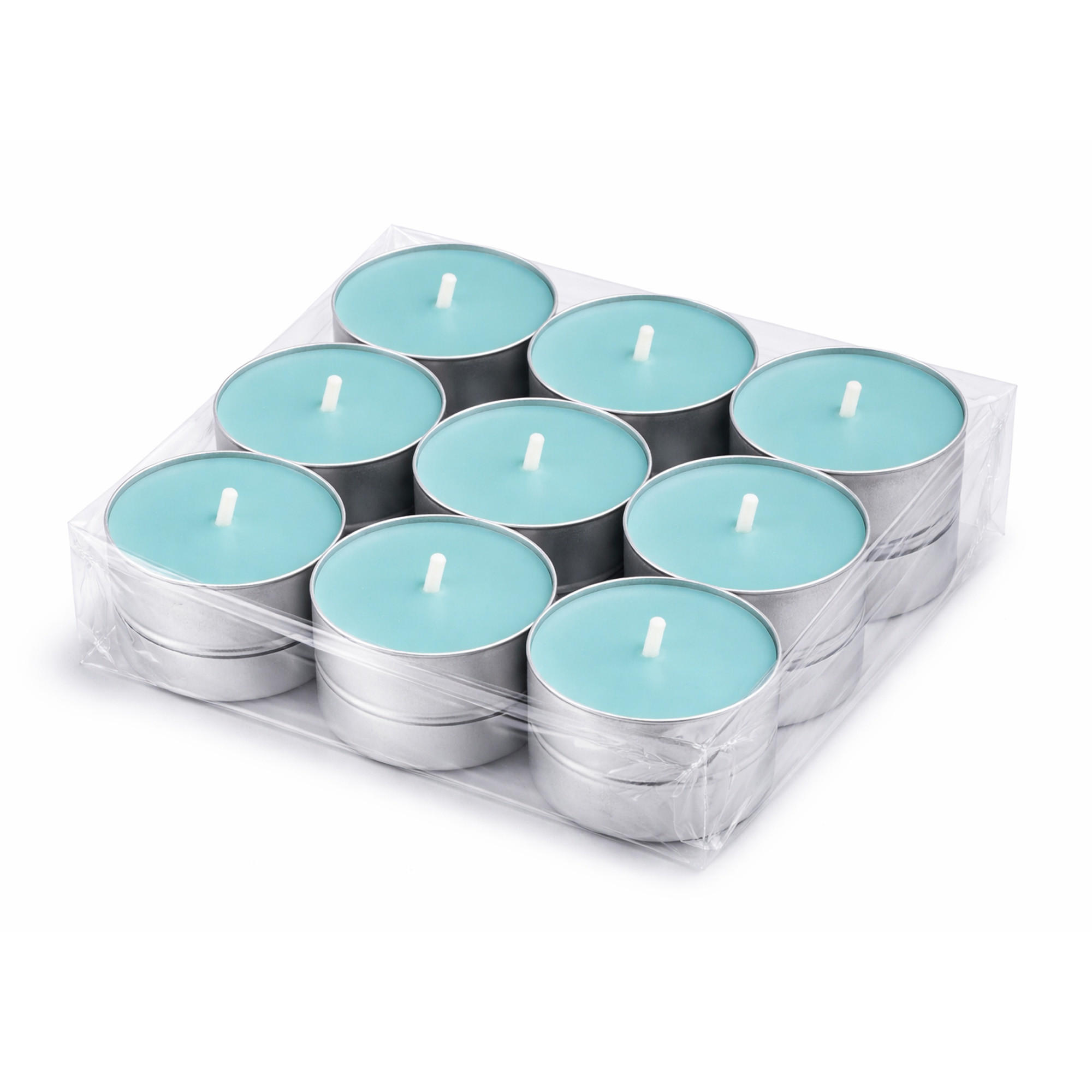 TEELICHT mit Duft - Ozean - 18er Pack - Türkis, Naturmaterialien (4/1.5/4cm) - HS Candle