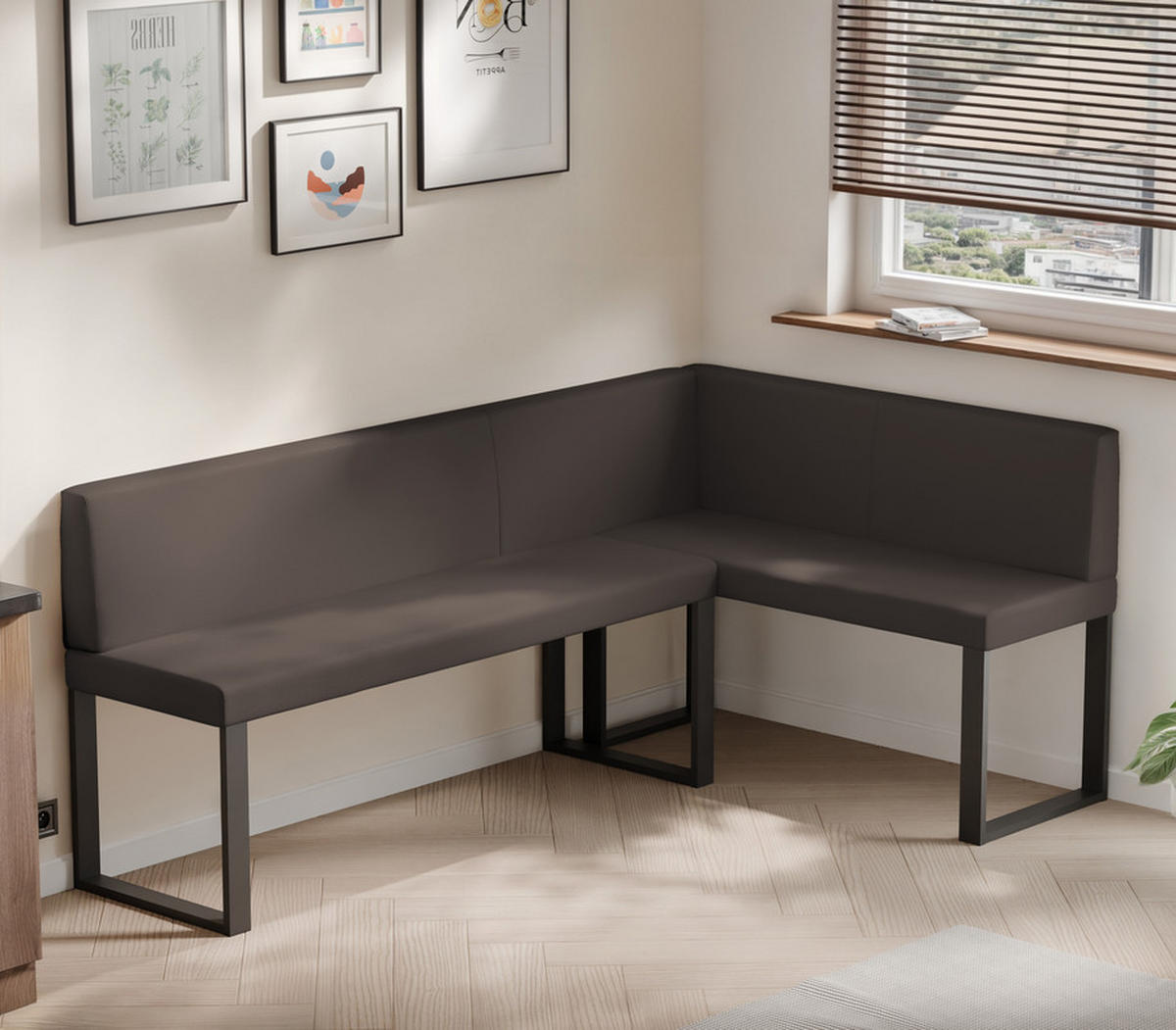 ECKBANK rechts SANA U Kunstleder glatt, 142/196 cm Braun - Braun, Kunststoff/Textil (142/196cm) - Idohome
