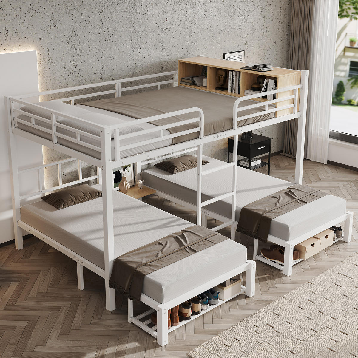 ETAGENBETT 140/200 und 2 x 90/200 cm, DE-41756, in Weiß - Weiß, Metall (140/200cm) - ComfortXL