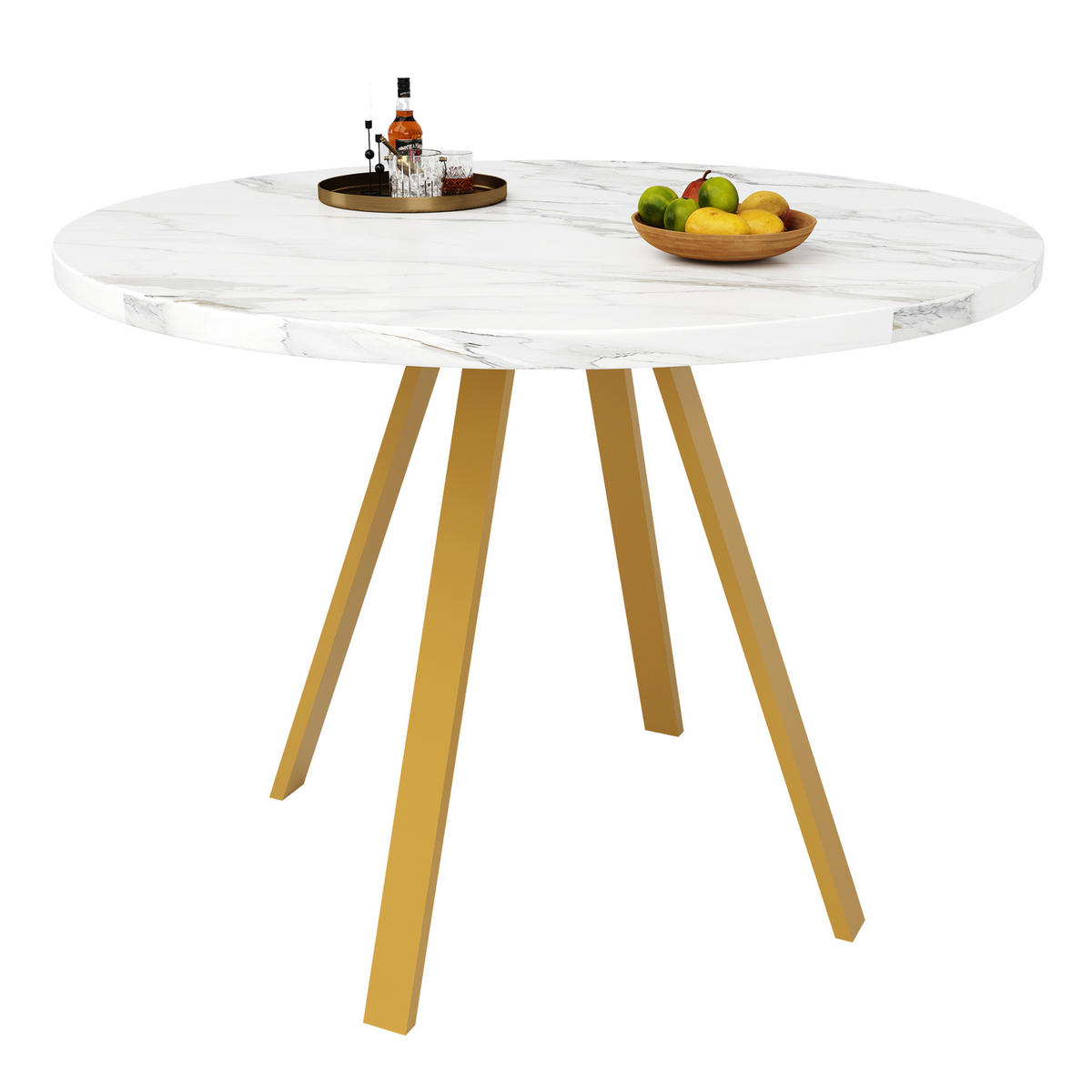 ESSTISCH, MDF-Tischplatte in Marmoroptik & Metallgestell, 80/80/75 cm, Weiß/Gold - Weiß, Holzwerkstoff (80/80/75cm) - Redom