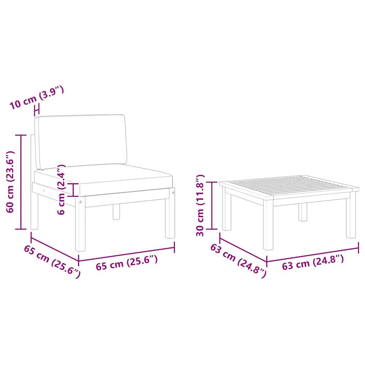 LOUNGEGARNITUR mit Seilrückenlehne und 63 cm Couchtisch, aus Holz und Seil, 2-teiliges Set - Creme, Holz/Textil (65/30/65cm) - vidaXL