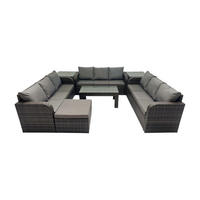 GARTENSOFA SET mit rechteckigem COUCHTISCH Polyrattan 10-Sitzer Dunkelgrau - Dunkelgrau/Grau, Glas/Kunststoff - Fimous