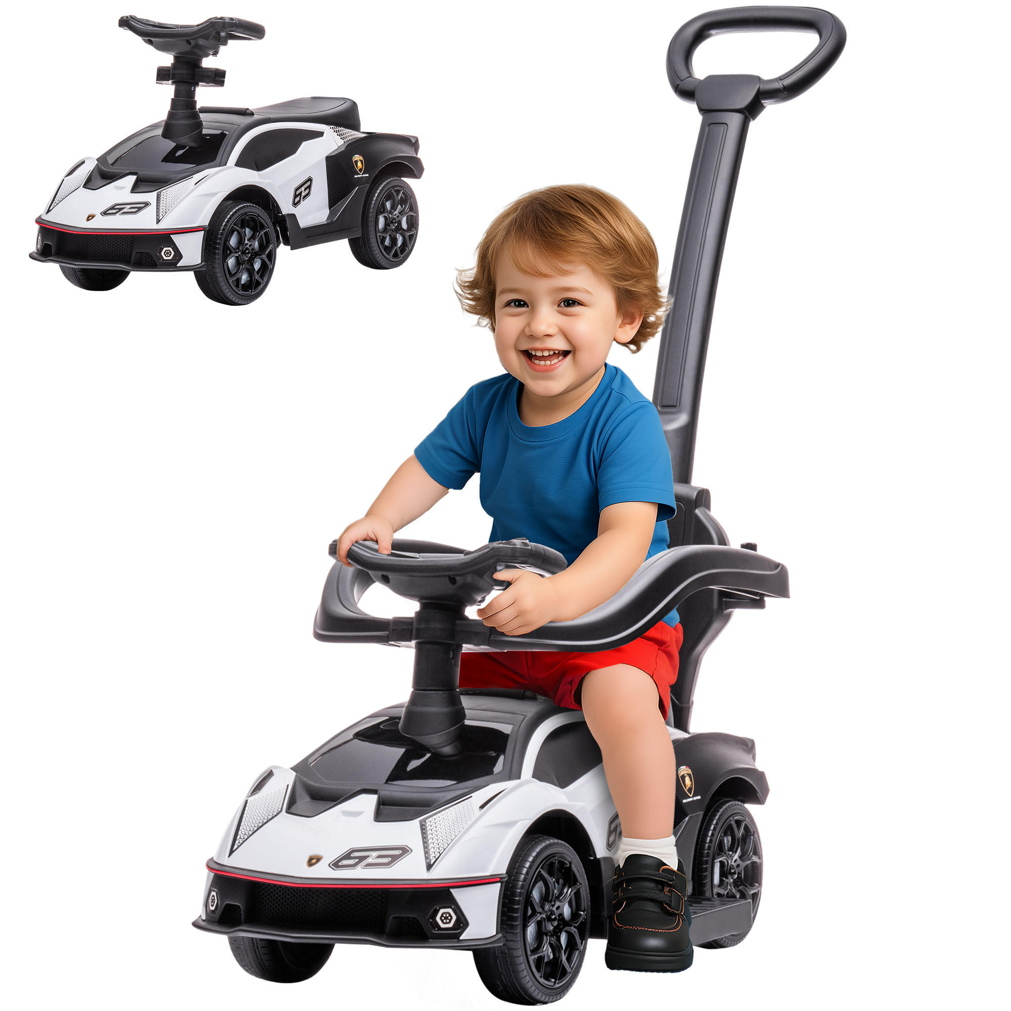 RUTSCHFAHRZEUG DE-16961 Lamborghini Essenza SCV12 mit Schiebegriff Weiß - Weiß, Kunststoff (86.5/40/89.5cm) - ComfortXL