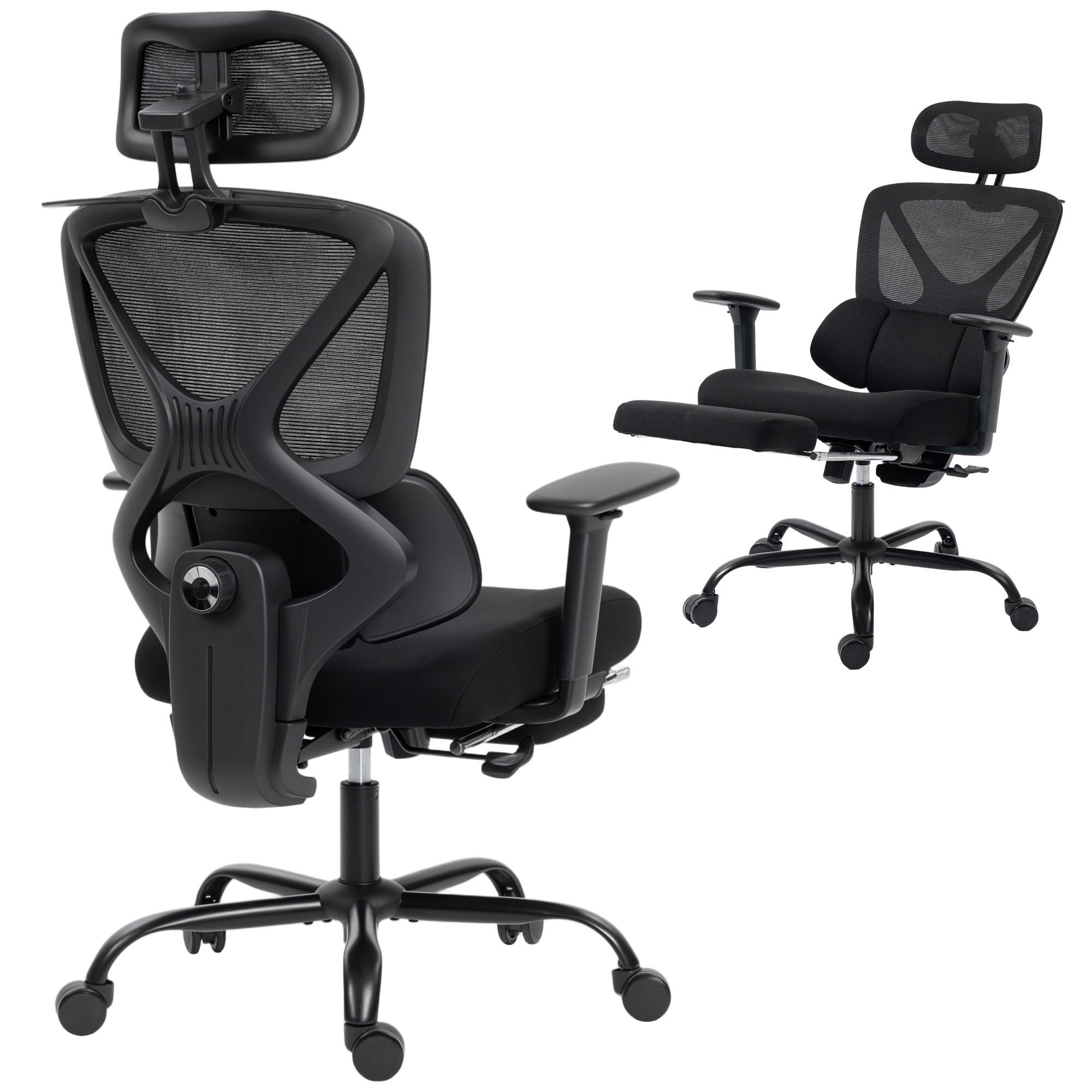 BÜROSTUHL ergonomisch mit Netzstoff, verstellbare Kopfstütze - Schwarz, Kunststoff/Textil (73/128/75cm) - HOMCOM