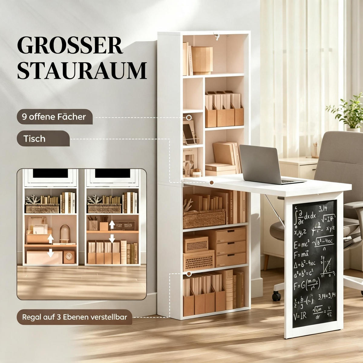 SCHREIBTISCH klappbarer Home Office Tisch 98 x 51 x 153 cm - Weiß, Holzwerkstoff (51/98/153cm) - Gisaae