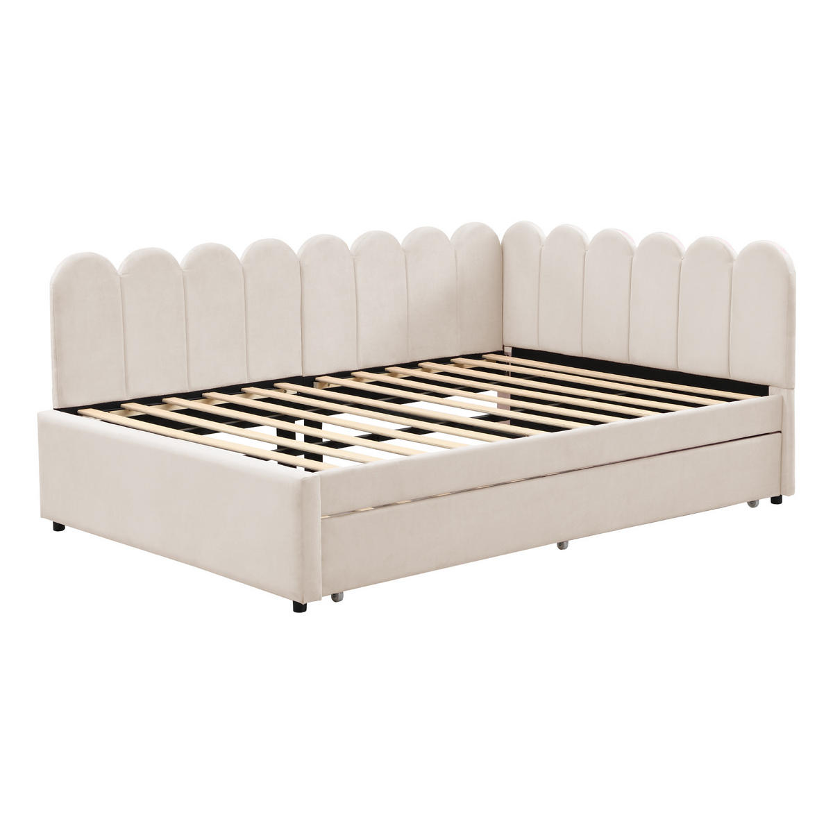 AUSZIEHBETT 140/230/200 cm DE-02037, in Beige, mit L-Form - Beige, Metall (140/200cm) - ComfortXL