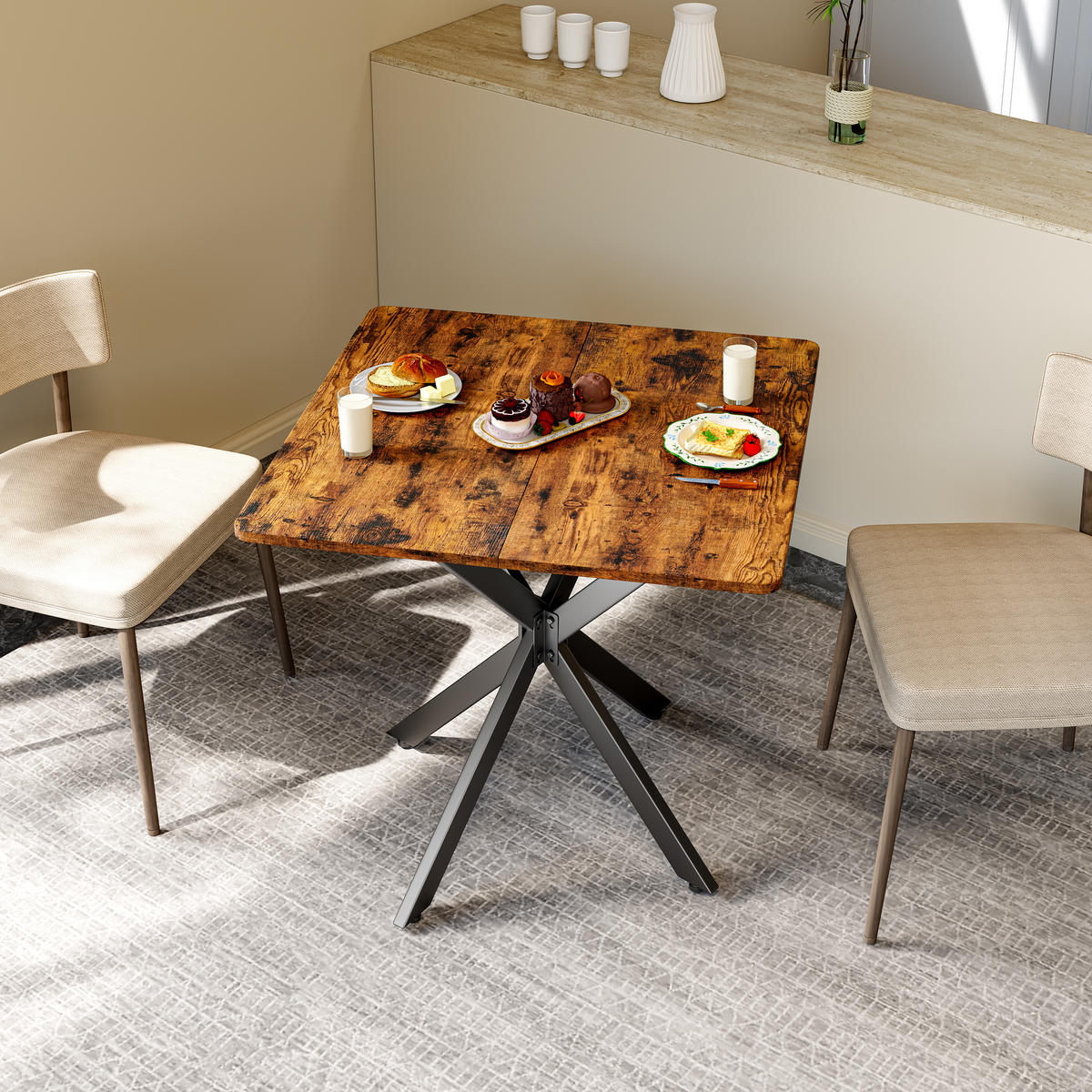 BEISTELLTISCH 80/80/75 cm braun aus Spanplatte mit X-Gestell und höhenverstellbaren Füßen - Braun, Holzwerkstoff (80/80/75cm) - OKWISH