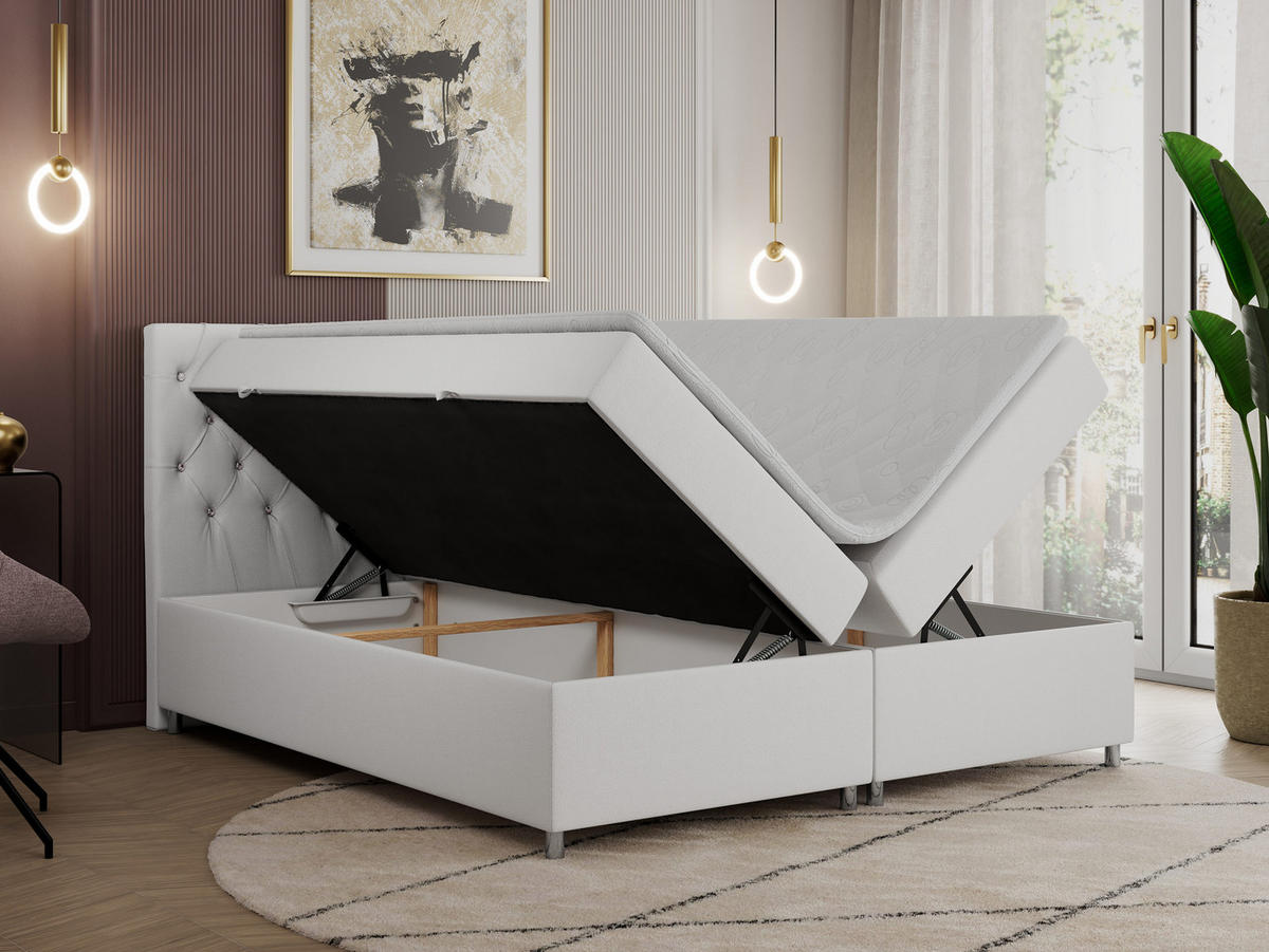 BOXBETT ROMA 180/200 - Weiß Kunstleder - H4 - Weiß, Holz/Textil (180/200cm)